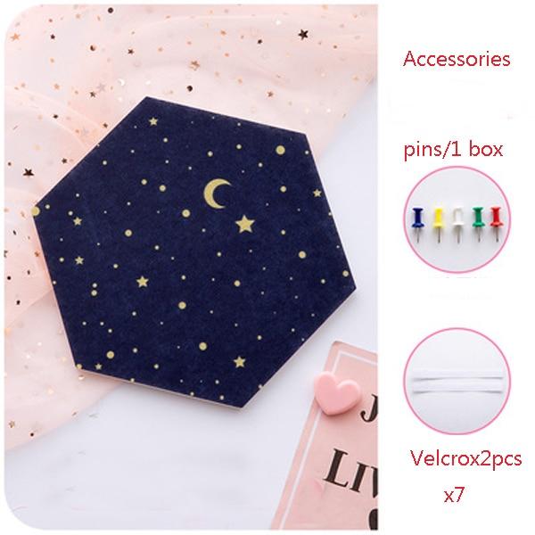 7Pcs Hexagon Moon Star Felt Board Photo Display Wall Art