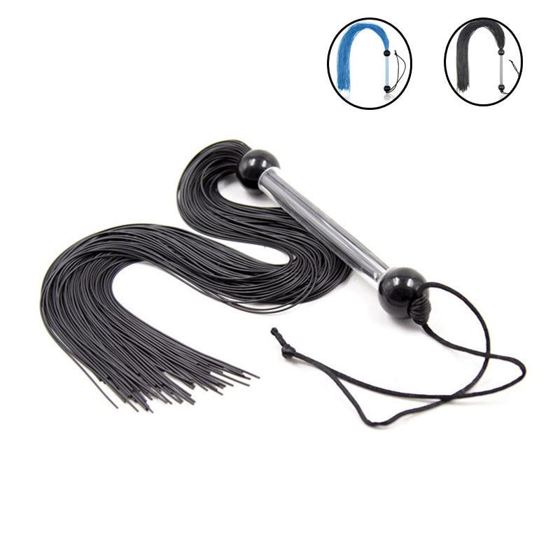Black / Blue Silicone Tails Flogger Riding Crop Sex Couples Impact Toy Bdsm
