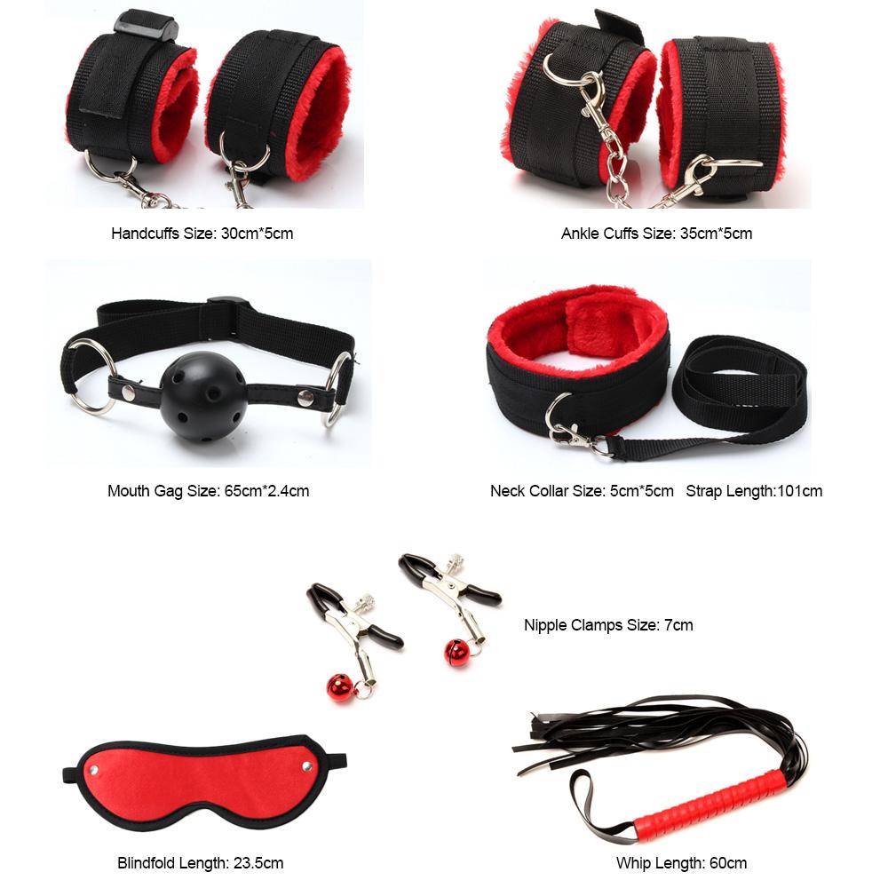 Bdsm Red Black Bondage Starter Kit Nipple Clamps Collar Cuffs Kink