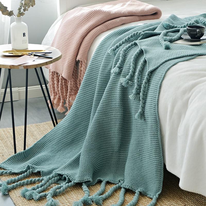 1 Sets of Hod Health & Home 1 Sets Of Long Tassel Knitted Blanket Throw