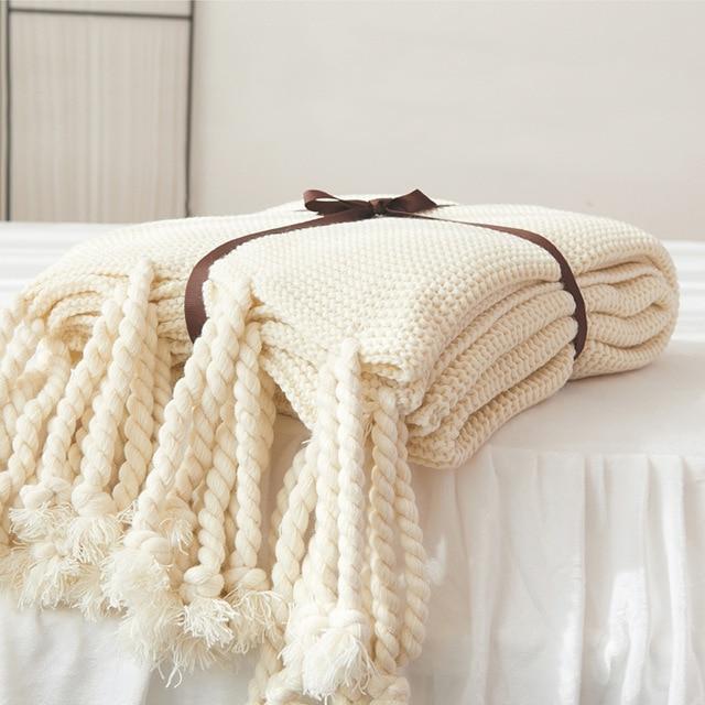 1 Sets of Hod Health & Home 1 Sets Of Long Tassel Knitted Blanket Throw