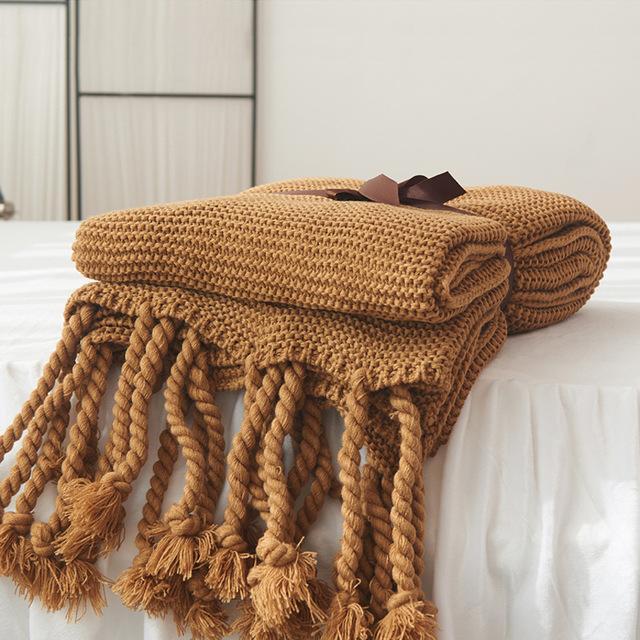 1 Sets of Hod Health & Home 1 Sets Of Long Tassel Knitted Blanket Throw