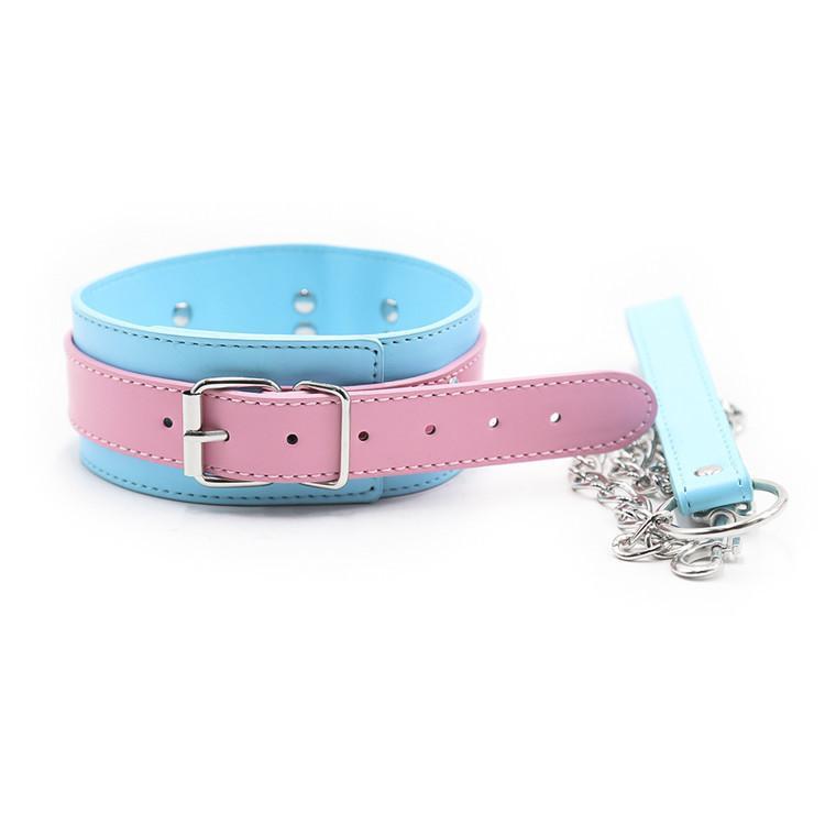 Cute Pastel Pink And Blue Collar With Leash Bdsm Puppy Pet Play
