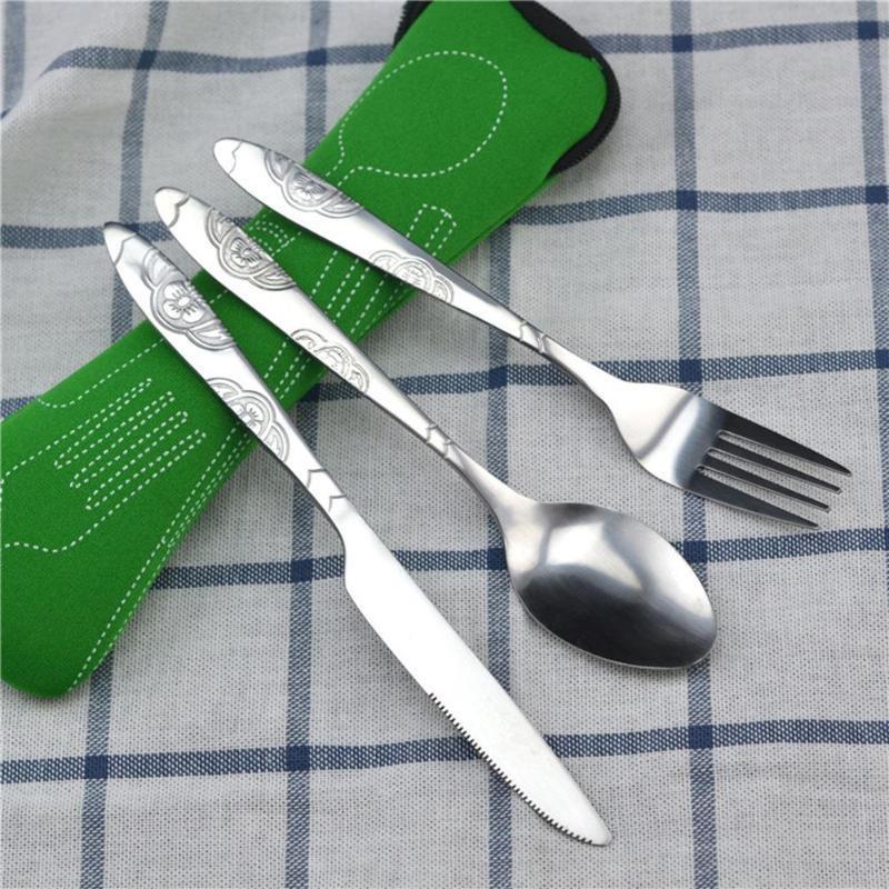 3Pcs / Set Camping Travel Stainless Steel Cutlery With Bag