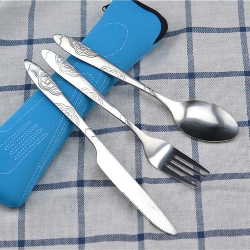 3Pcs / Set Camping Travel Stainless Steel Cutlery With Bag
