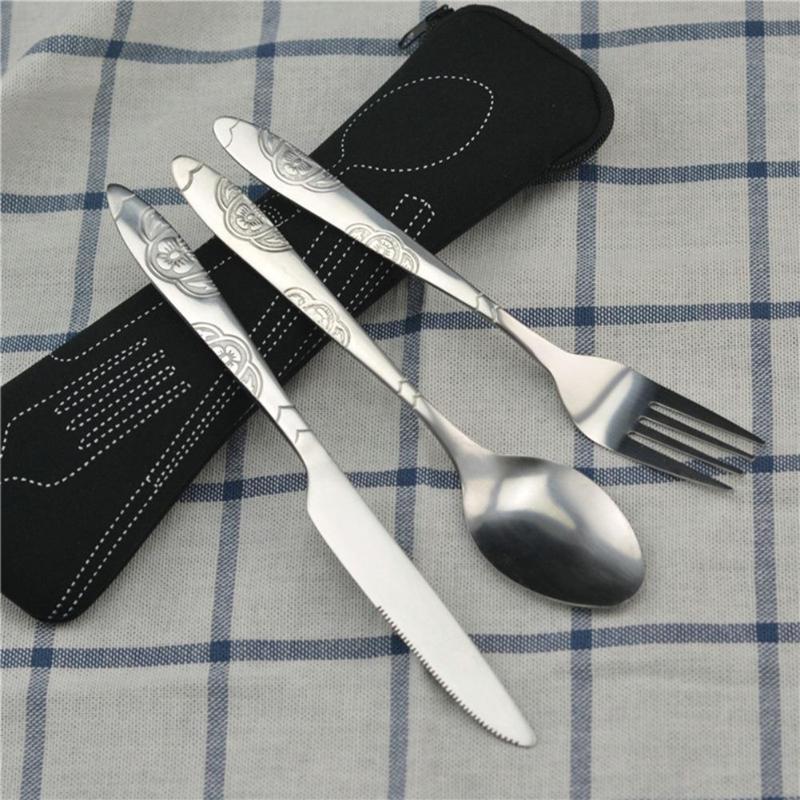 3Pcs / Set Camping Travel Stainless Steel Cutlery With Bag