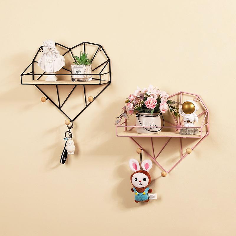 Nordic Love Heart Wall Shelf Wrought Iron Grid Plant Stand Decor