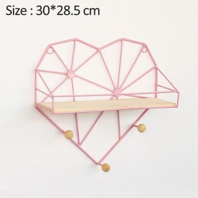 Nordic Love Heart Wall Shelf Wrought Iron Grid Plant Stand Decor