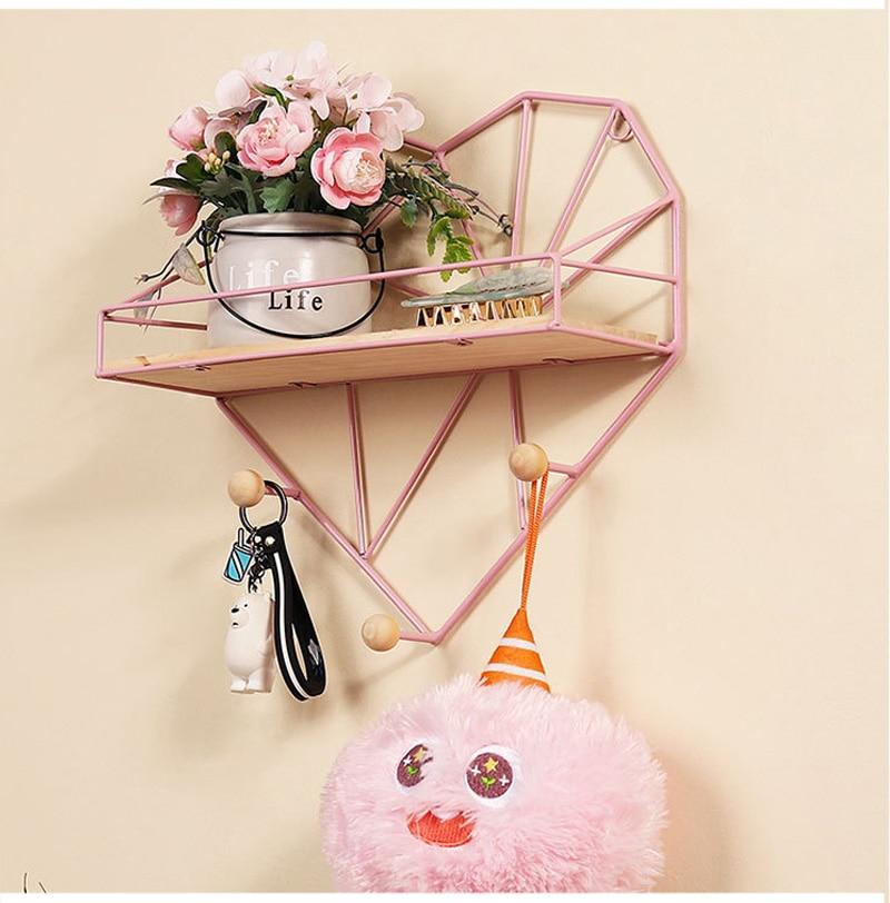 Nordic Love Heart Wall Shelf Wrought Iron Grid Plant Stand Decor