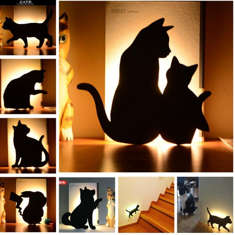 Cute Cat Wall Led Motion Sensor Lamp Smart Night Light