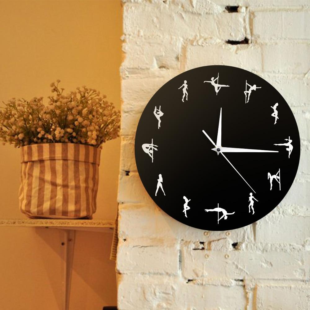 Pole Dancing Figure Yoga Design Minute Time Modern Wall Clock Decor