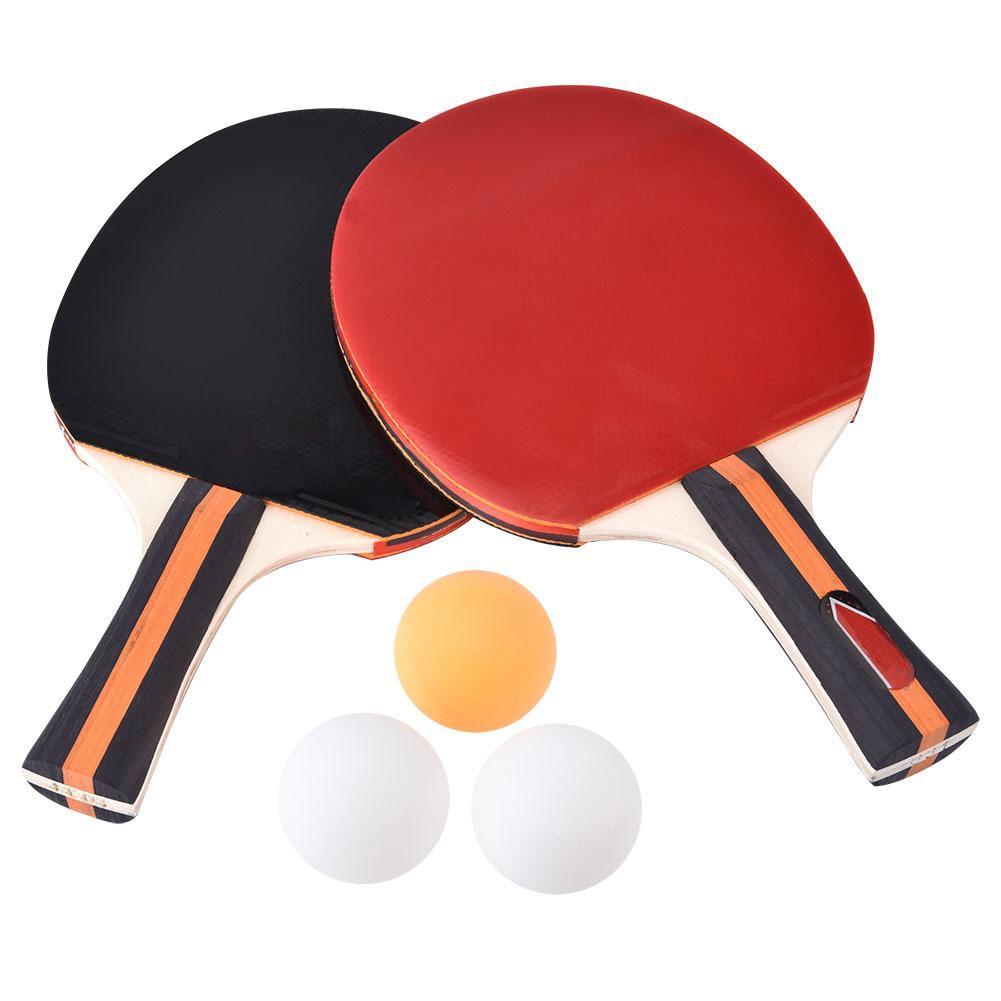 Pair Of Table Tennis Bats Ping Pong Paddle Racket Set With 3 Balls Fitness