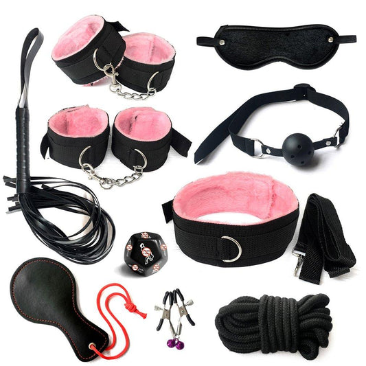Bdsm Beginners 10 Piece Bondage Restraints Starter Kit Set Pink Purple Black
