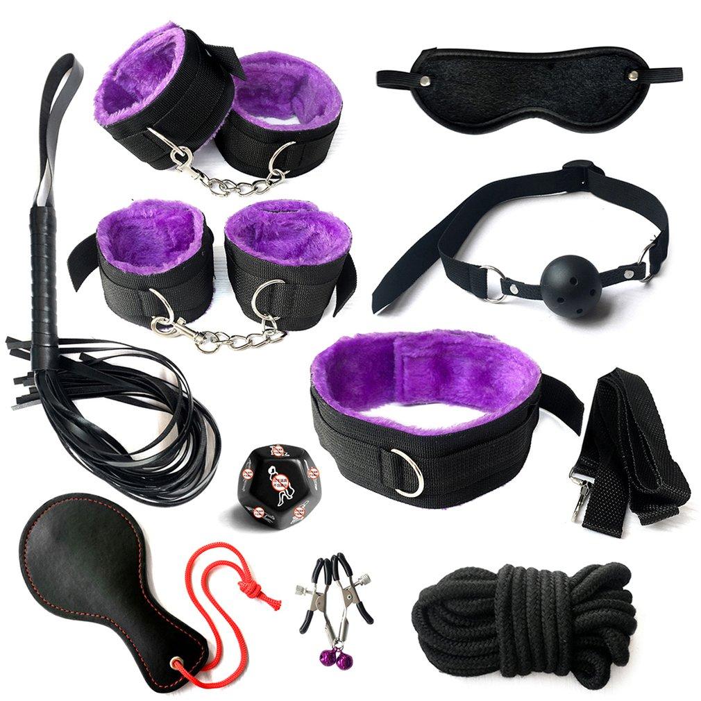 Bdsm Beginners 10 Piece Bondage Restraints Starter Kit Set Pink Purple Black
