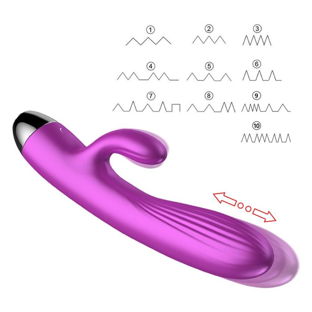 Purple Rabbit Vibrator Waterproof Usb Rechargeable 10 Modes Silicone