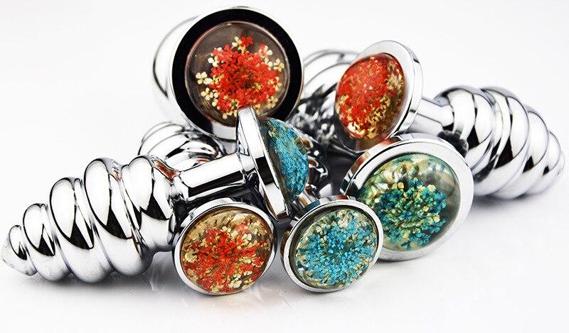 3Pcs / Set Spiral Flower Crystal Butt Plug Anal Sex Toys For Couples