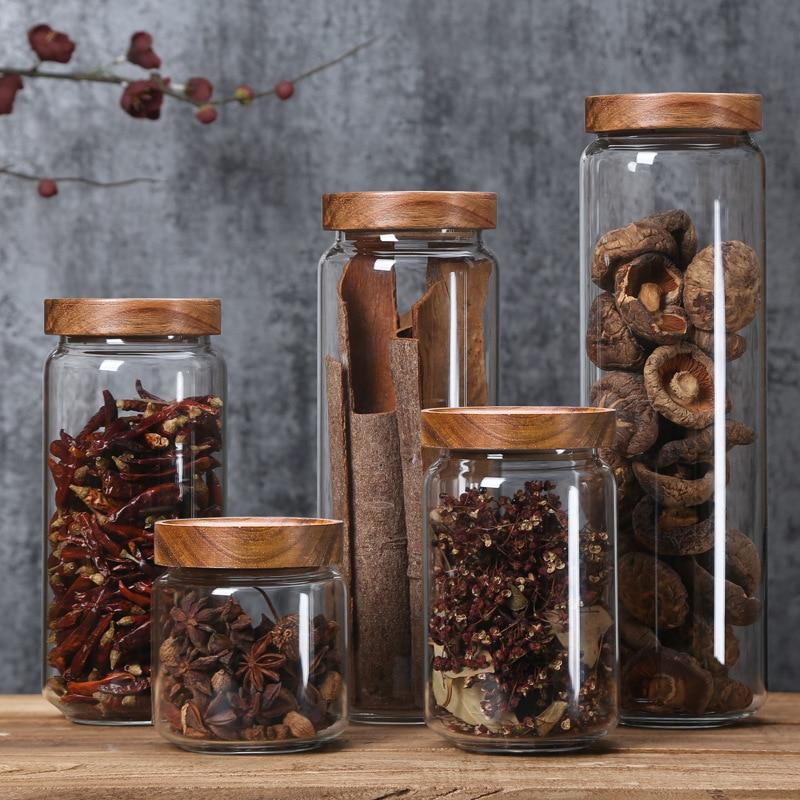 Acacia Wood Glass Kitchen Storage Containers