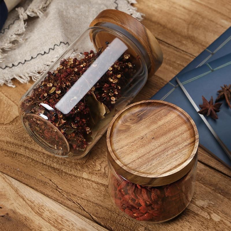 Acacia Wood Glass Kitchen Storage Containers