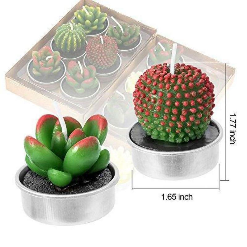 6Pcs/Set Artificial Cactus Succulent Plant Green Mini Candles Dcor