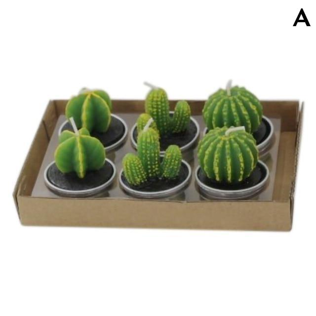 6Pcs/Set Artificial Cactus Succulent Plant Green Mini Candles Dcor