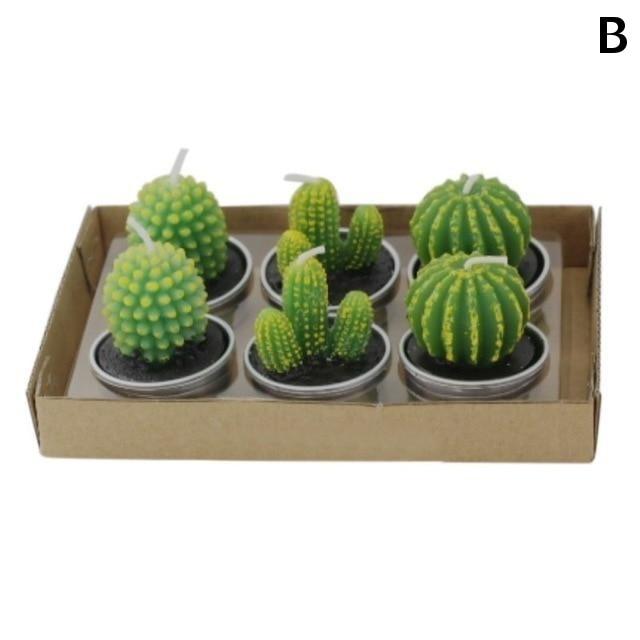 6Pcs/Set Artificial Cactus Succulent Plant Green Mini Candles Dcor