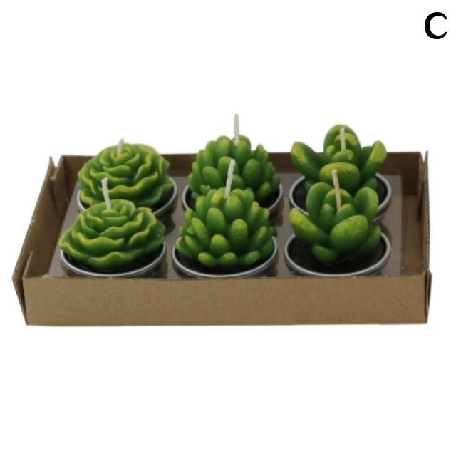 6Pcs/Set Artificial Cactus Succulent Plant Green Mini Candles Dcor