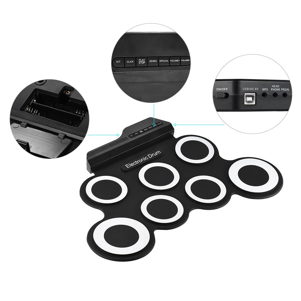 Electronic Digital Drum Kit Usb 7 Pads Roll Up Silicone Set