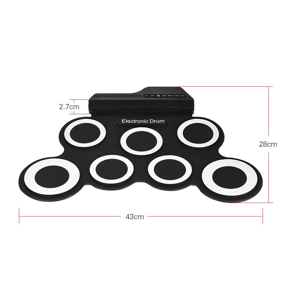 Electronic Digital Drum Kit Usb 7 Pads Roll Up Silicone Set