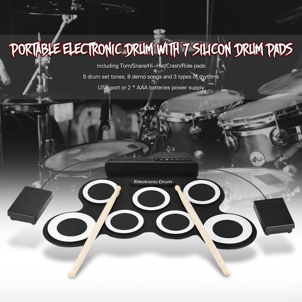 Electronic Digital Drum Kit Usb 7 Pads Roll Up Silicone Set