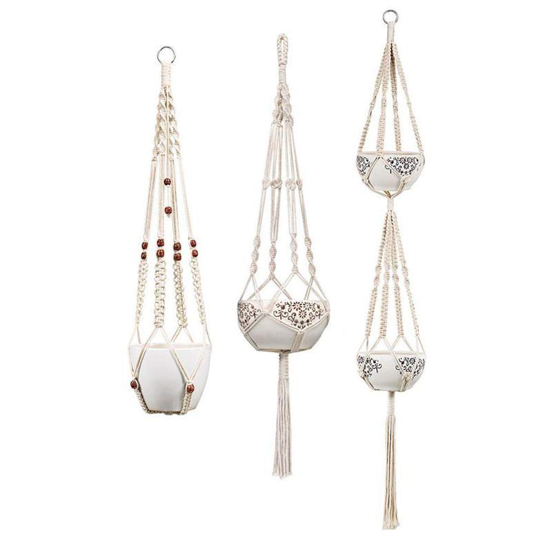 Set Of 5 Macrame Plant Hangers Cotton Rope Hanging Planters Decor