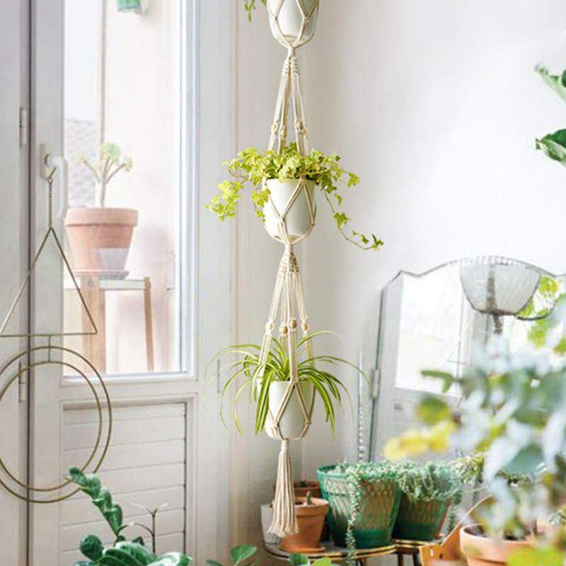 Set Of 5 Macrame Plant Hangers Cotton Rope Hanging Planters Decor