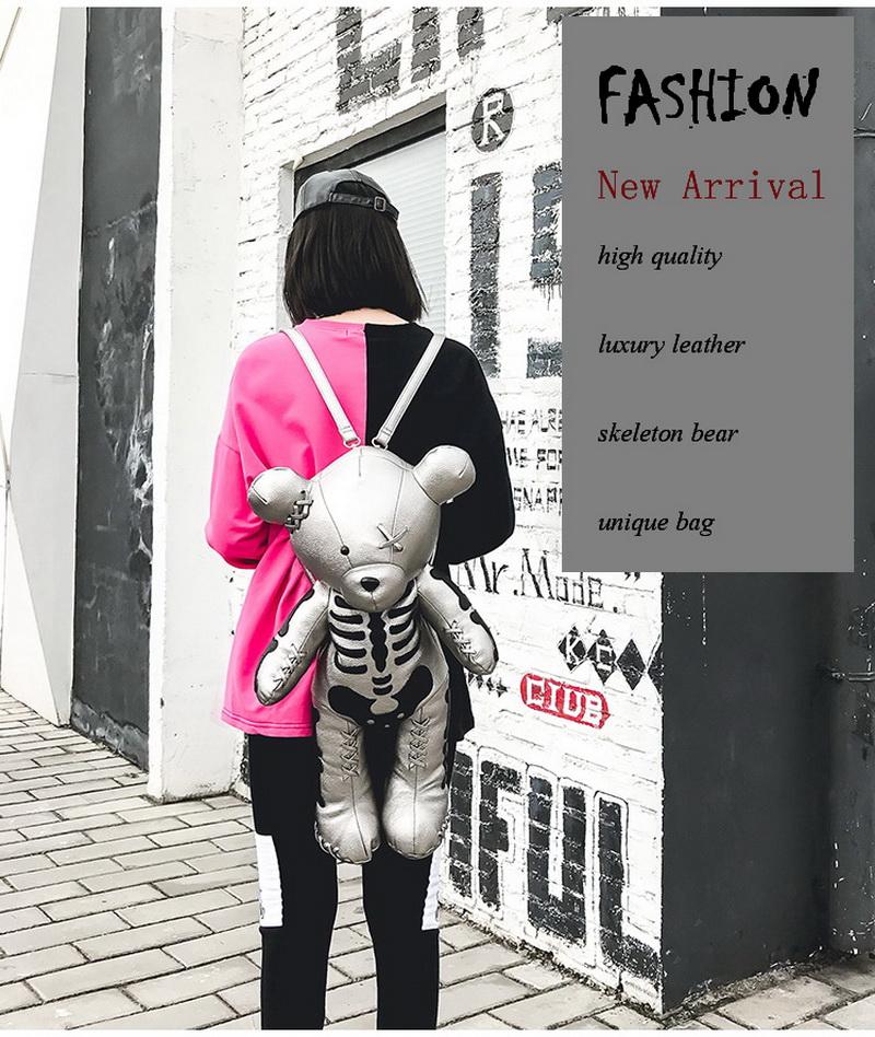 1 Sets of Hod Health & Home Punk Goth Skeleton Bear Backpack | Accessories For Women