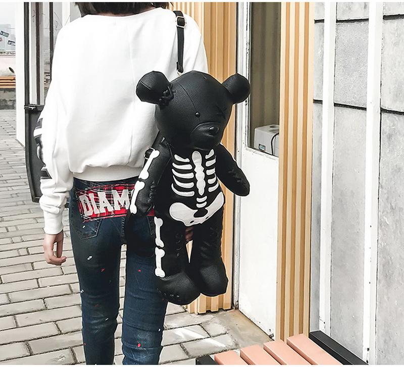 1 Sets of Hod Health & Home Punk Goth Skeleton Bear Backpack | Accessories For Women