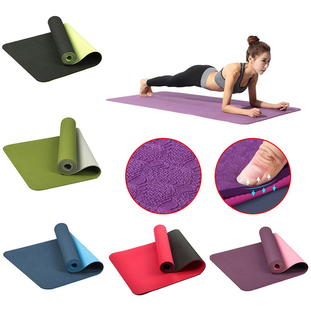Two Tone Colours 6Mm Tpe Non Slip Yoga Mat Gym Fitness Equipment Exercise