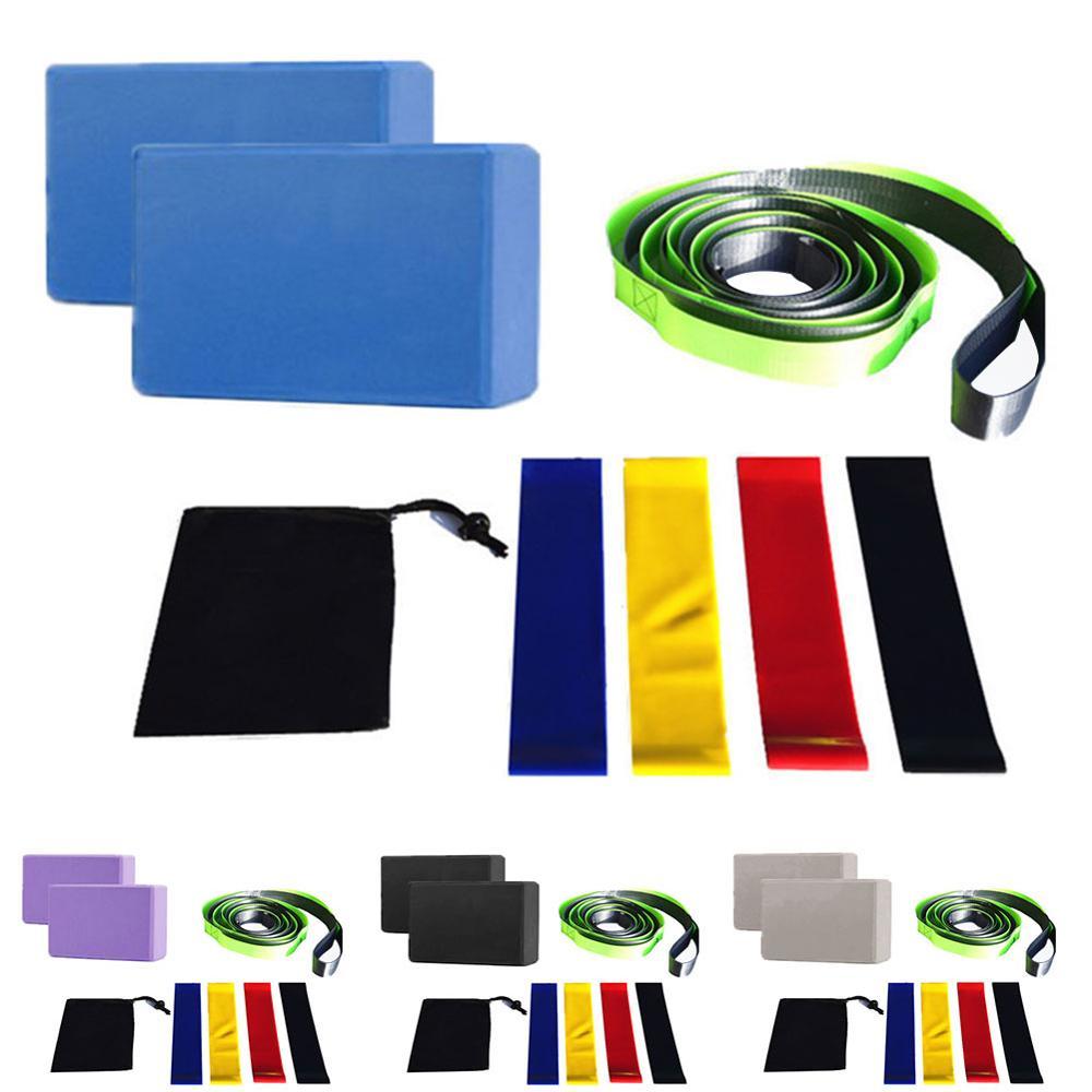 Fitness Kit Pilates Yoga Training Belt Resistance Bands Eva Blocks Gym Equipment