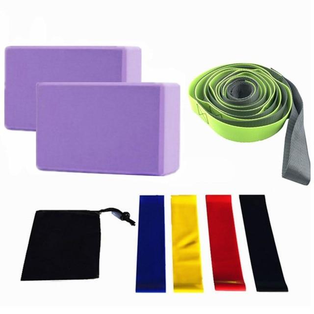 Fitness Kit Pilates Yoga Training Belt Resistance Bands Eva Blocks Gym Equipment