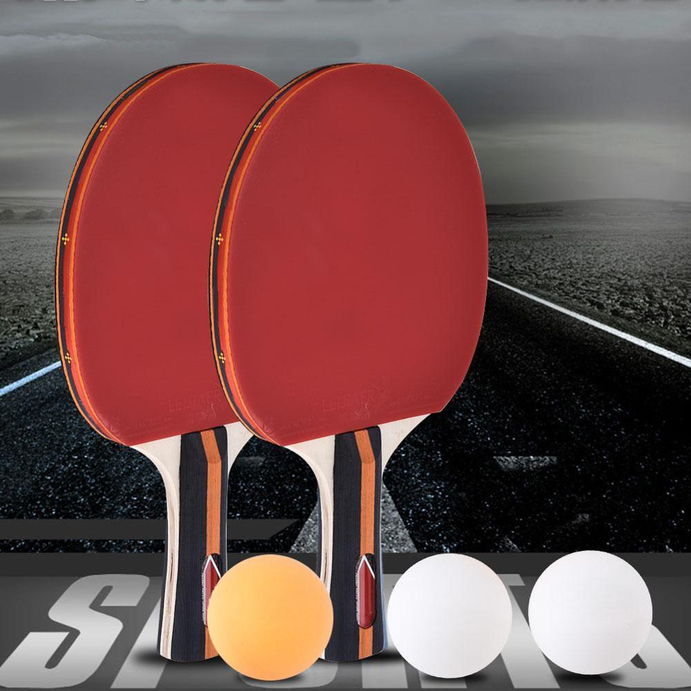 Pair Of Table Tennis Bats Ping Pong Paddle Racket Set With 3 Balls Fitness