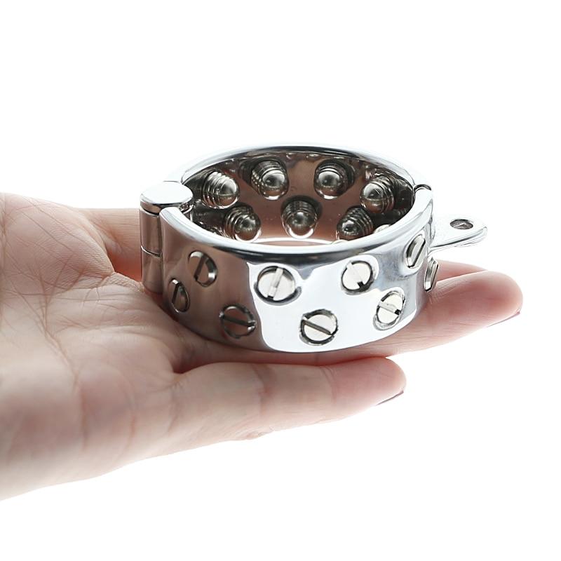 Round Spike Metal Cock Ring Scrotum Pendant Male Bdsm Chastity Device
