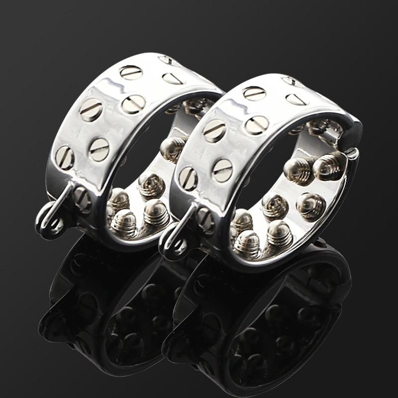 Round Spike Metal Cock Ring Scrotum Pendant Male Bdsm Chastity Device