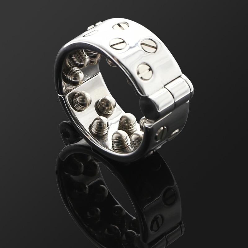 Round Spike Metal Cock Ring Scrotum Pendant Male Bdsm Chastity Device