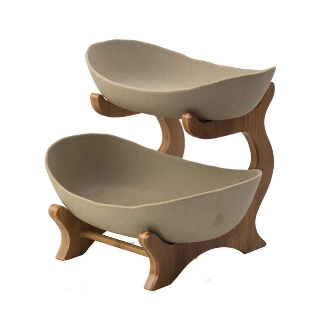 Bamboo Ceramic Two Or Three Layer Fruit Plate Snack Platter Candy Dish