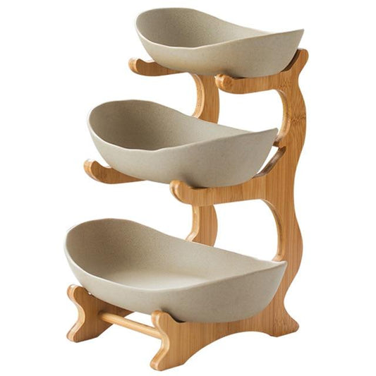 Bamboo Ceramic Two Or Three Layer Fruit Plate Snack Platter Candy Dish
