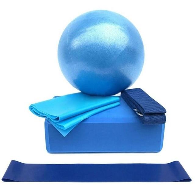 5Pc Yoga Pilates Set Fitness Workout Gym Ball Block Strap Resistance Band