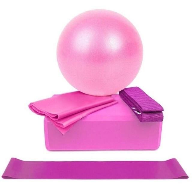 5Pc Yoga Pilates Set Fitness Workout Gym Ball Block Strap Resistance Band