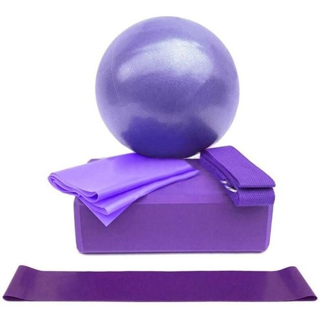 5Pc Yoga Pilates Set Fitness Workout Gym Ball Block Strap Resistance Band