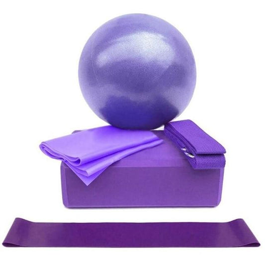 5Pc Yoga Pilates Set Fitness Workout Gym Ball Block Strap Resistance Band