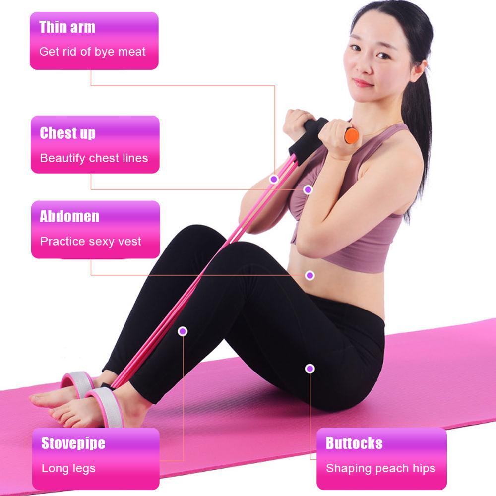 Fitness Latex Tube Resistance Bands Pink / Purple Pedal Exerciser Sit Up Pull Rope