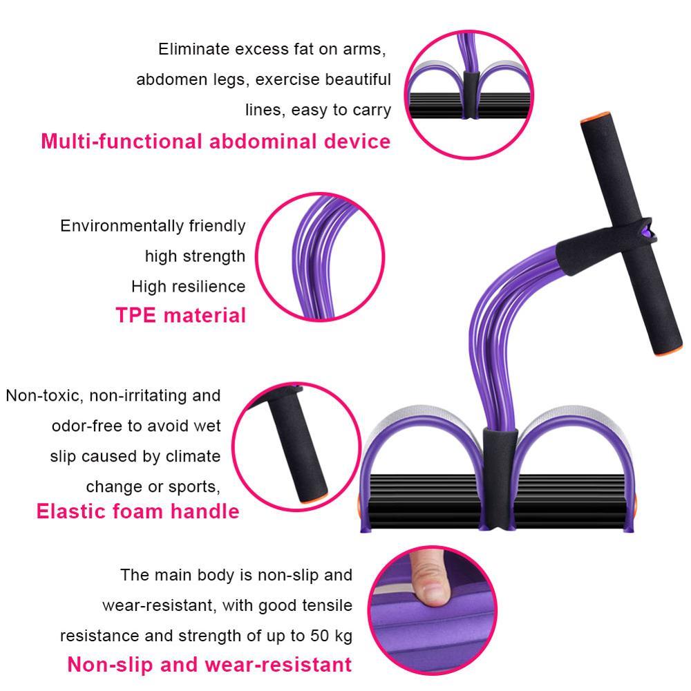 Fitness Latex Tube Resistance Bands Pink / Purple Pedal Exerciser Sit Up Pull Rope