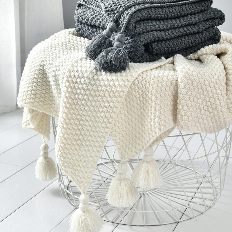 Tasseled Knit Throw Blanket Decor