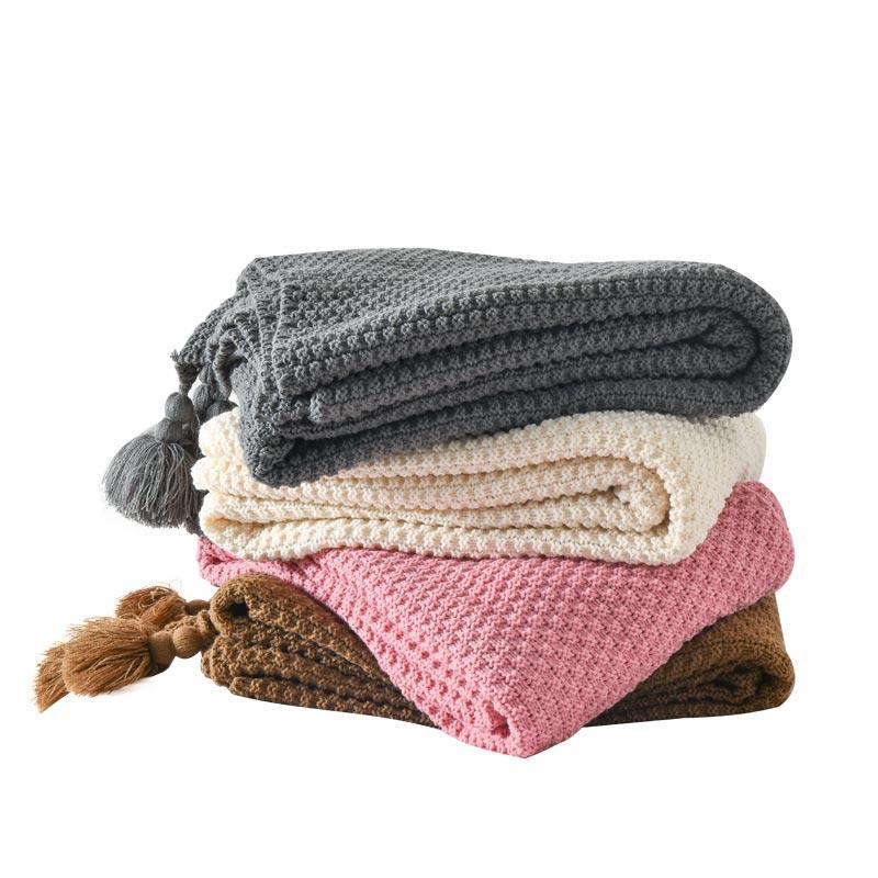 Tasseled Knit Throw Blanket Decor